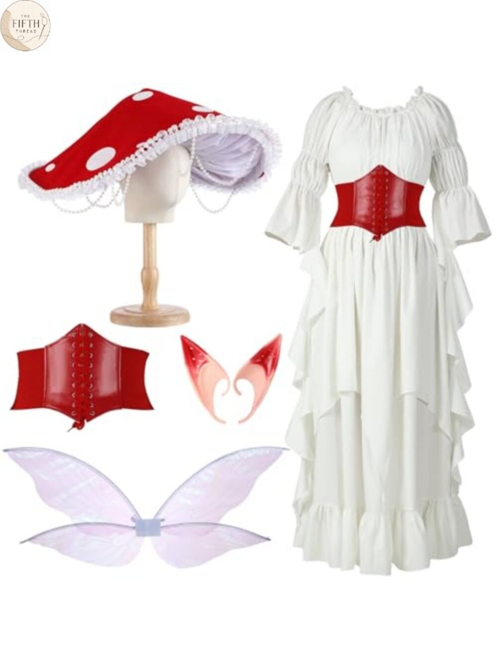 Renaissance Fairy Costume Set Dress Corset Wings Elf Ears